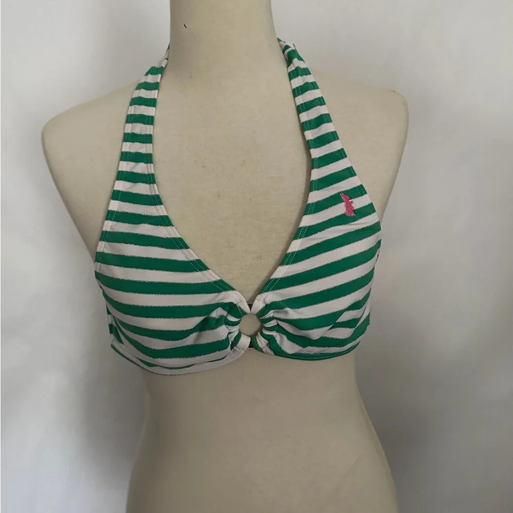 Juicy Couture Green White Stripe Y2K Halter Style Bikini Set - Size Medium